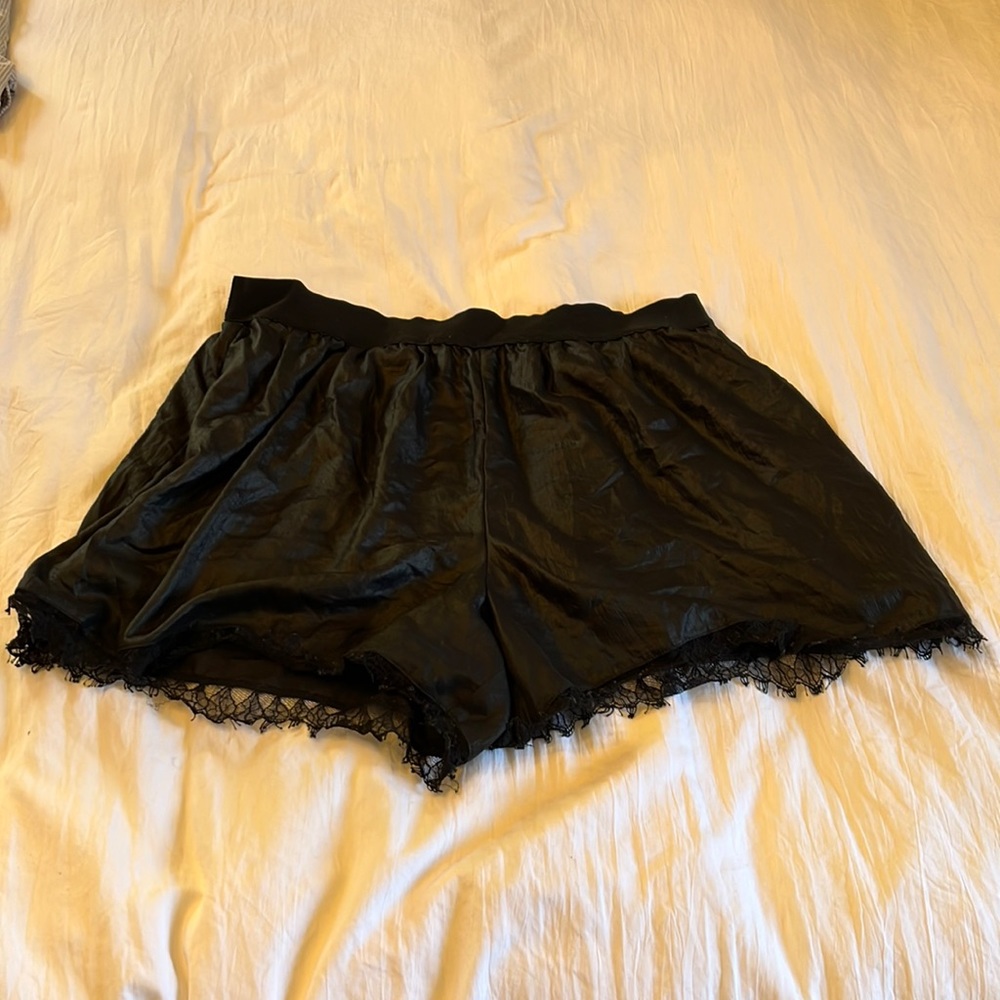 BCBG black dress shorts with lace trim and elastic waistband